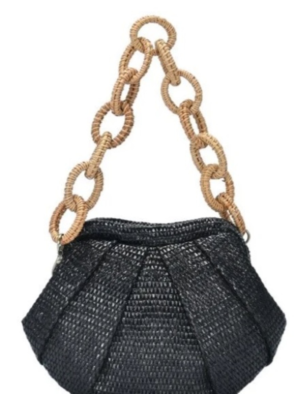 Black Woven Shoulder Bag with Chain-Link Handle